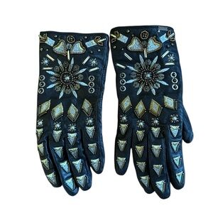 Free People Embellished Soft Black Leather Gloves